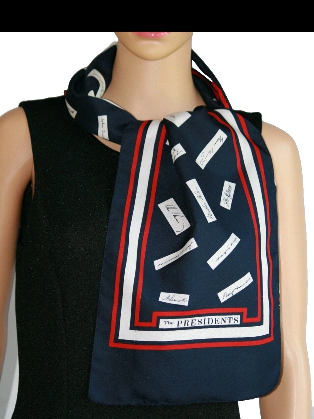 Navy Signature Silk Scarf with Red & White Trim